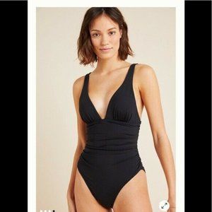 NWT Anthropologie L Space Sydney Ruched One-Piece Swimsuit 6 Black